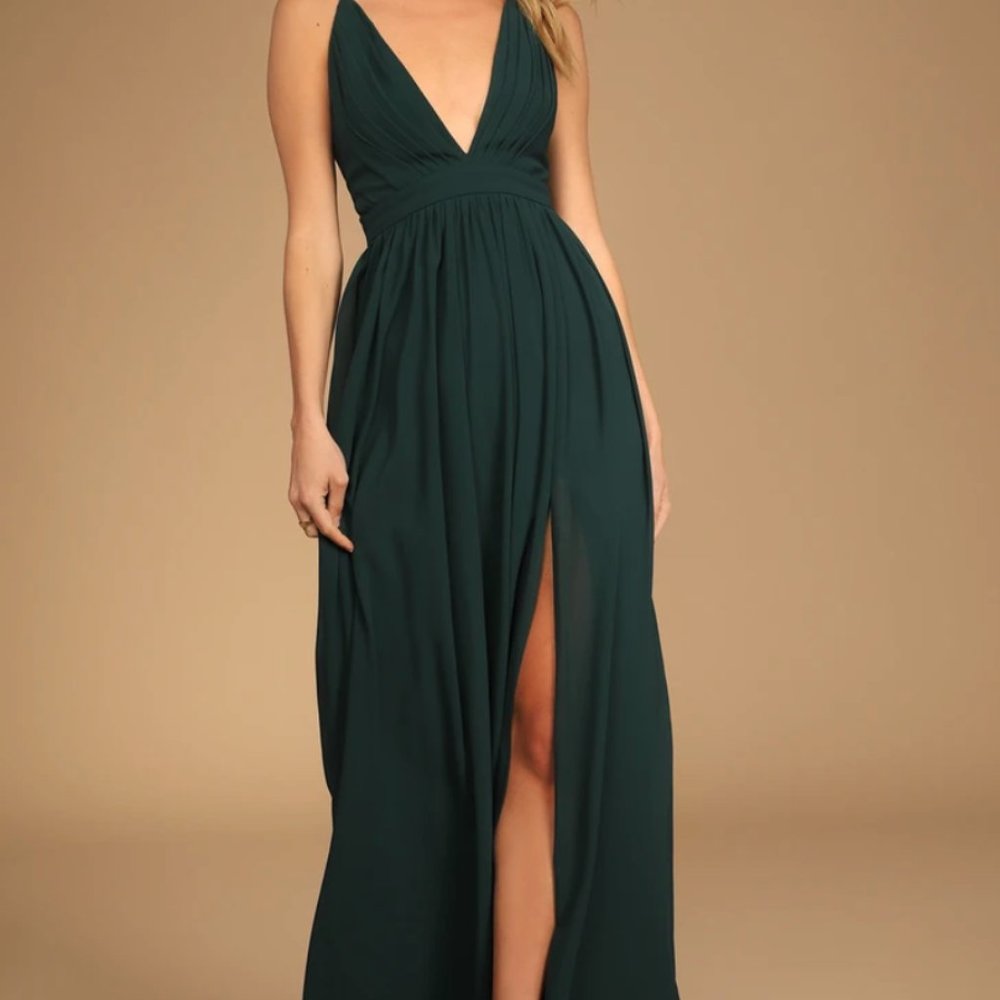 Lulu's Ballroom Bliss Emerald Green Pleated Maxi Dress